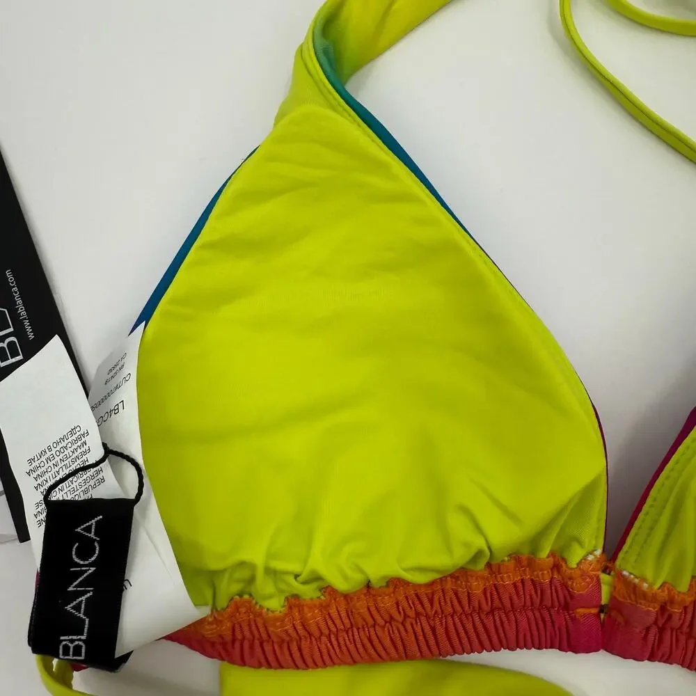 La Blanca Bikini Top Size 6 Setting Sun Tassel Ombre Multi Swim NWT String Pool